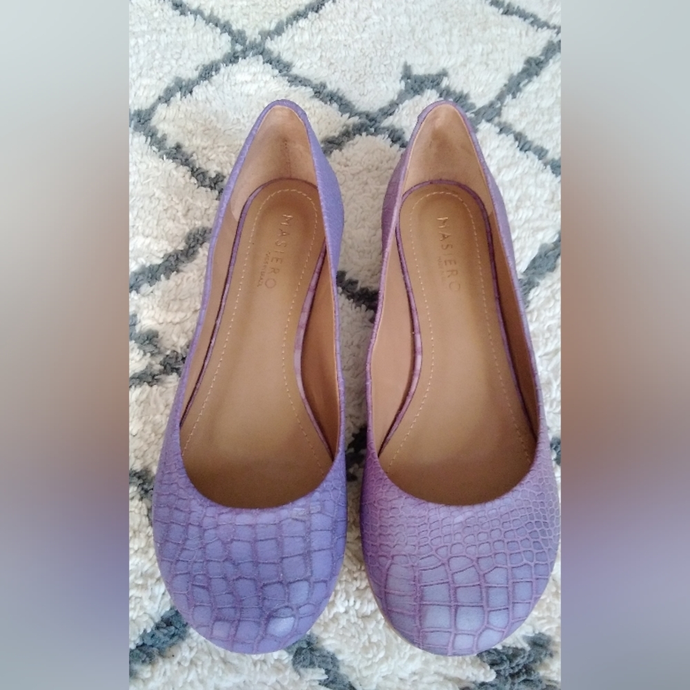 Masiero Purple Leather Croc Textured Flats